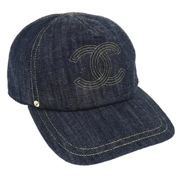 Chanel Denim Cap Hat Indigo #M Small Good 124611 Chanel Denim Mood Cloche Bucket Hat M Blue 1551980  main image 3